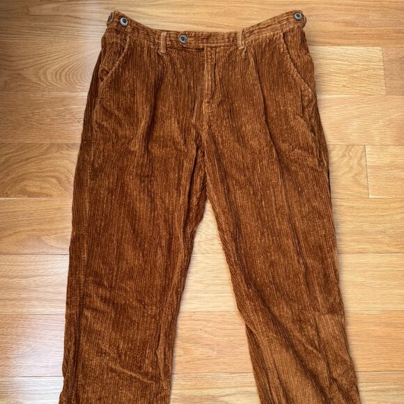 Corridor Variegated Corduroy Pleated Pants in Thrush Brown - Picture 1 of 5